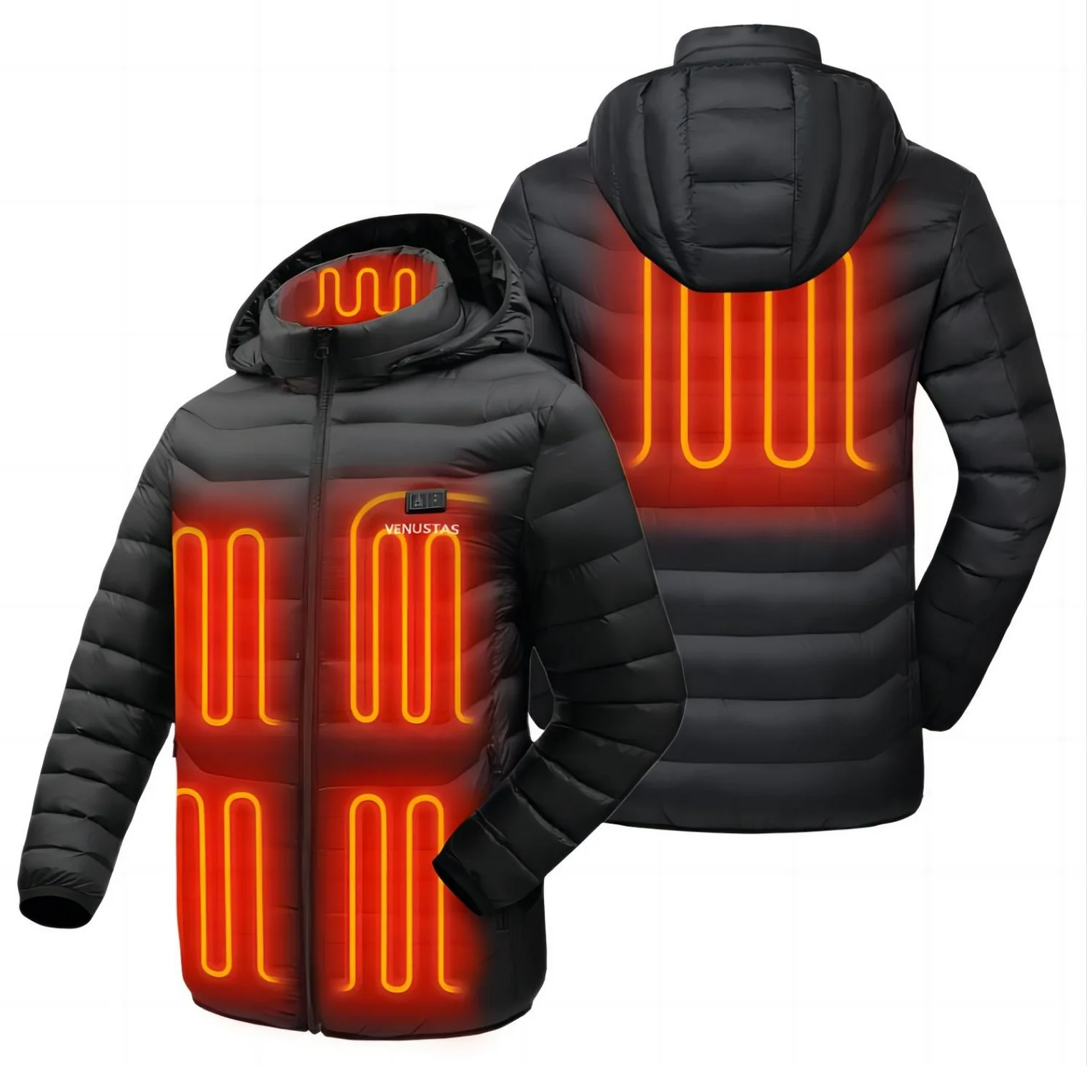 Venustas Heated Jacket with Battery Pack 7.4V, Heated Coat for Women and Men,6 Heat Zones,Detachable Hood