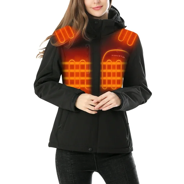 Venustas Women's Heated Jacket with Battery Pack 7.4V, Windproof Detachable Hood