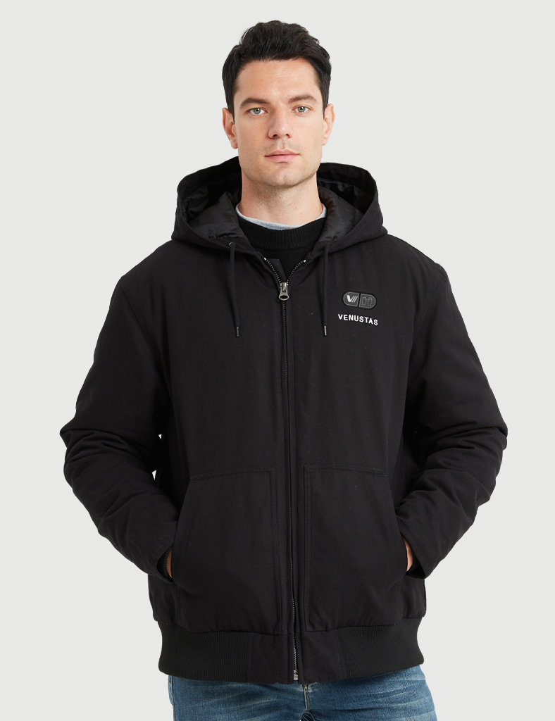 Venustas 12V Men's Dual-Control Heated Canvas Jacket with Battery, Winter Heated Work Jacket, Electirc Heated Hoodie Jacket