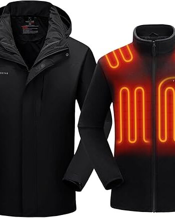 Venustas Men's 3-in-1 Heated Jacket with Battery Pack 7.4V, Ski Jacket Winter Jacket with Removable Hood Water-Resistant