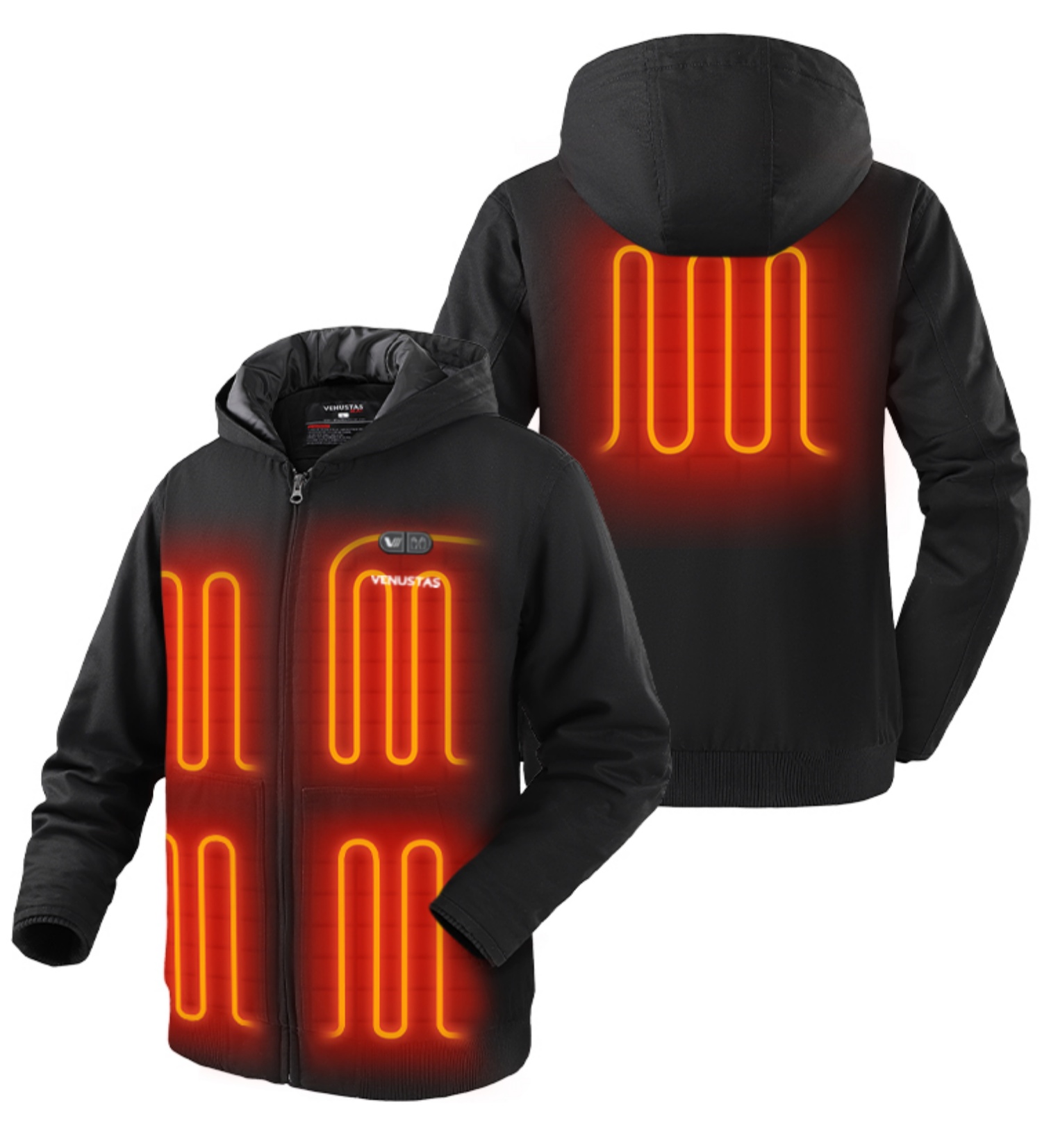Venustas 12V Men's Dual-Control Heated Canvas Jacket with Battery, Winter Heated Work Jacket, Electirc Heated Hoodie Jacket