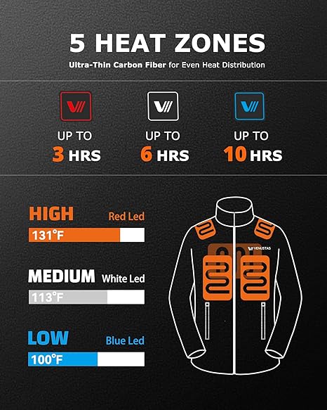 Venustas Men's 3-in-1 Heated Jacket with Battery Pack 7.4V, Ski Jacket Winter Jacket with Removable Hood Water-Resistant