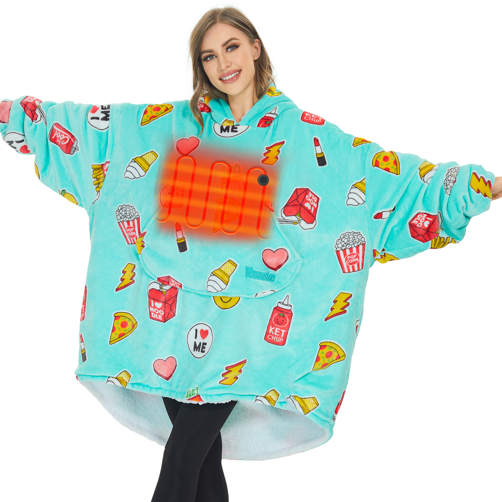 Venustas Heated Wearable Blanket Hoodie with Battery Pack 7.4V, Oversized Sherpa Blanket Hoodie Sweatshirt, Cozy Warm Soft