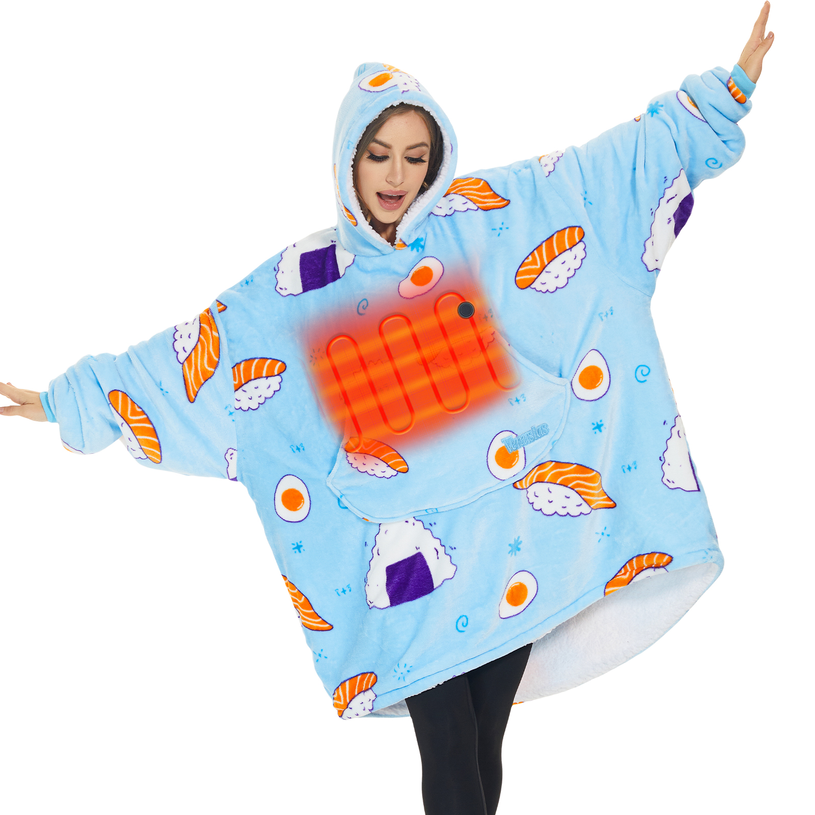 Venustas Heated Wearable Blanket Hoodie with Battery Pack 7.4V, Oversized Sherpa Blanket Hoodie Sweatshirt, Cozy Warm Soft