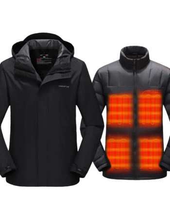 Venustas Men's 3-in-1 Heated Down Jacket, Electric Puffer Jacket with Battery, 90% Down, Winter Snow Ski Heated Coat