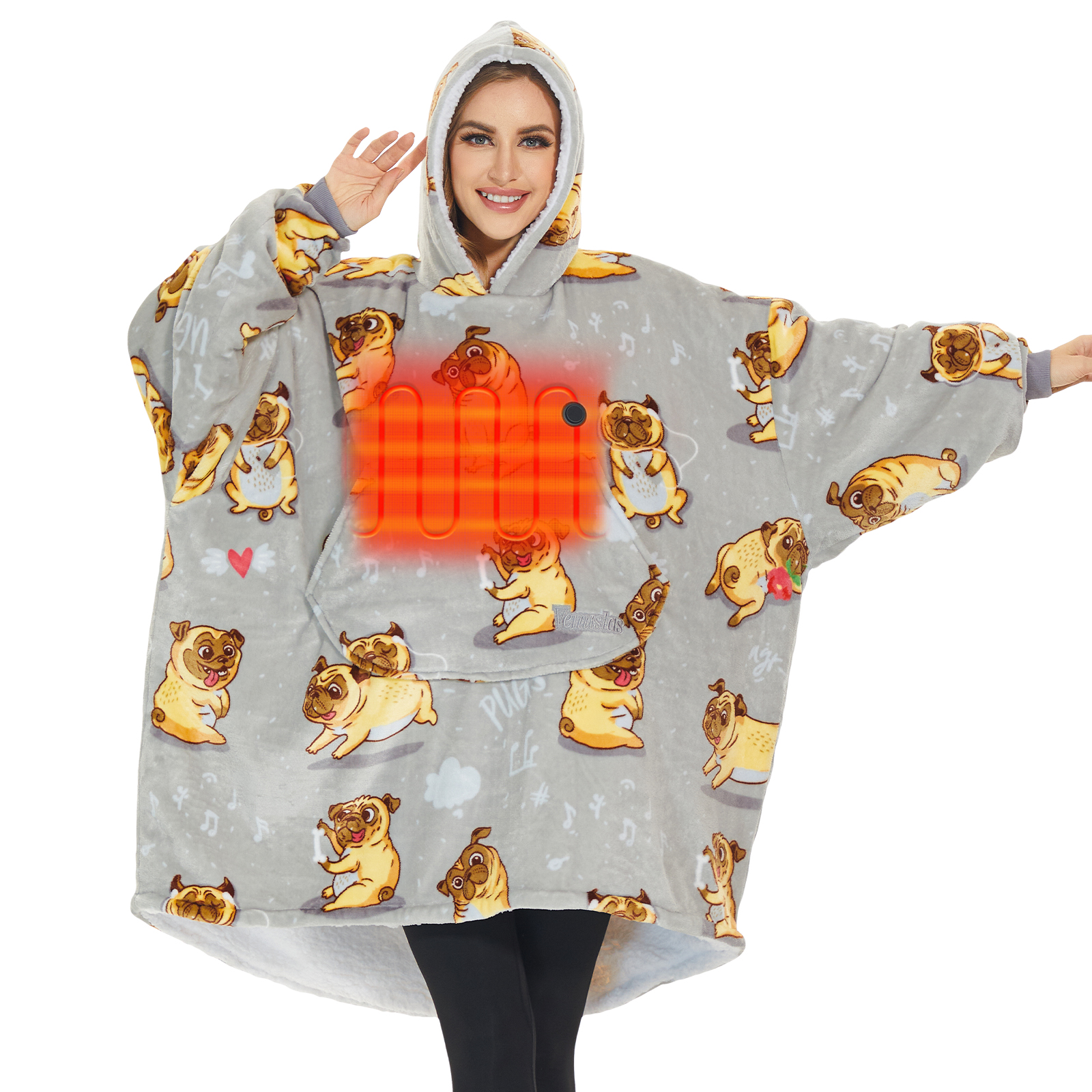 Venustas Heated Wearable Blanket Hoodie with Battery Pack 7.4V, Oversized Sherpa Blanket Hoodie Sweatshirt, Cozy Warm Soft