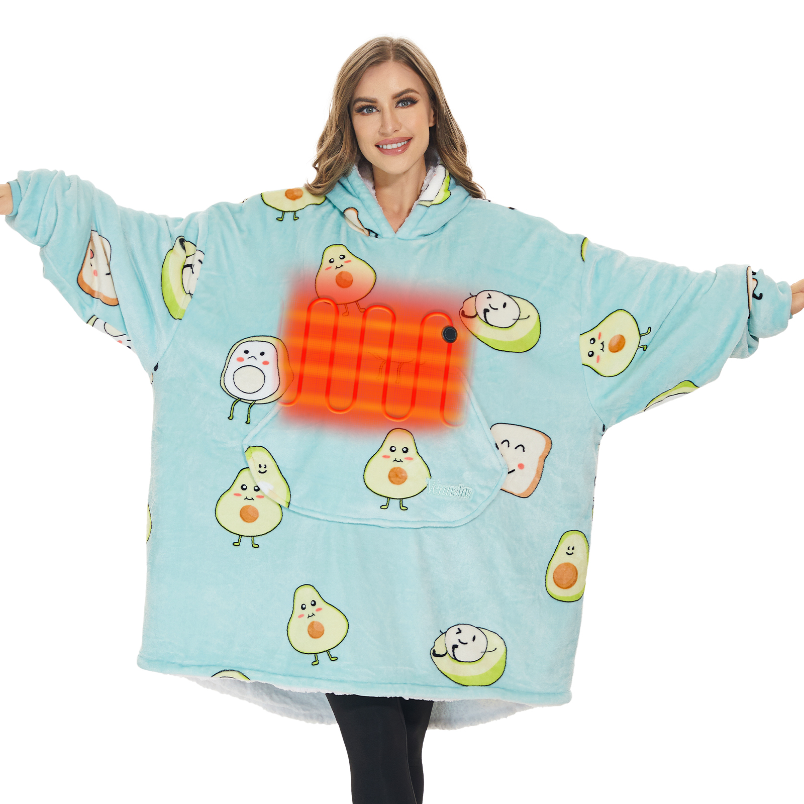 Venustas Heated Wearable Blanket Hoodie with Battery Pack 7.4V, Oversized Sherpa Blanket Hoodie Sweatshirt, Cozy Warm Soft