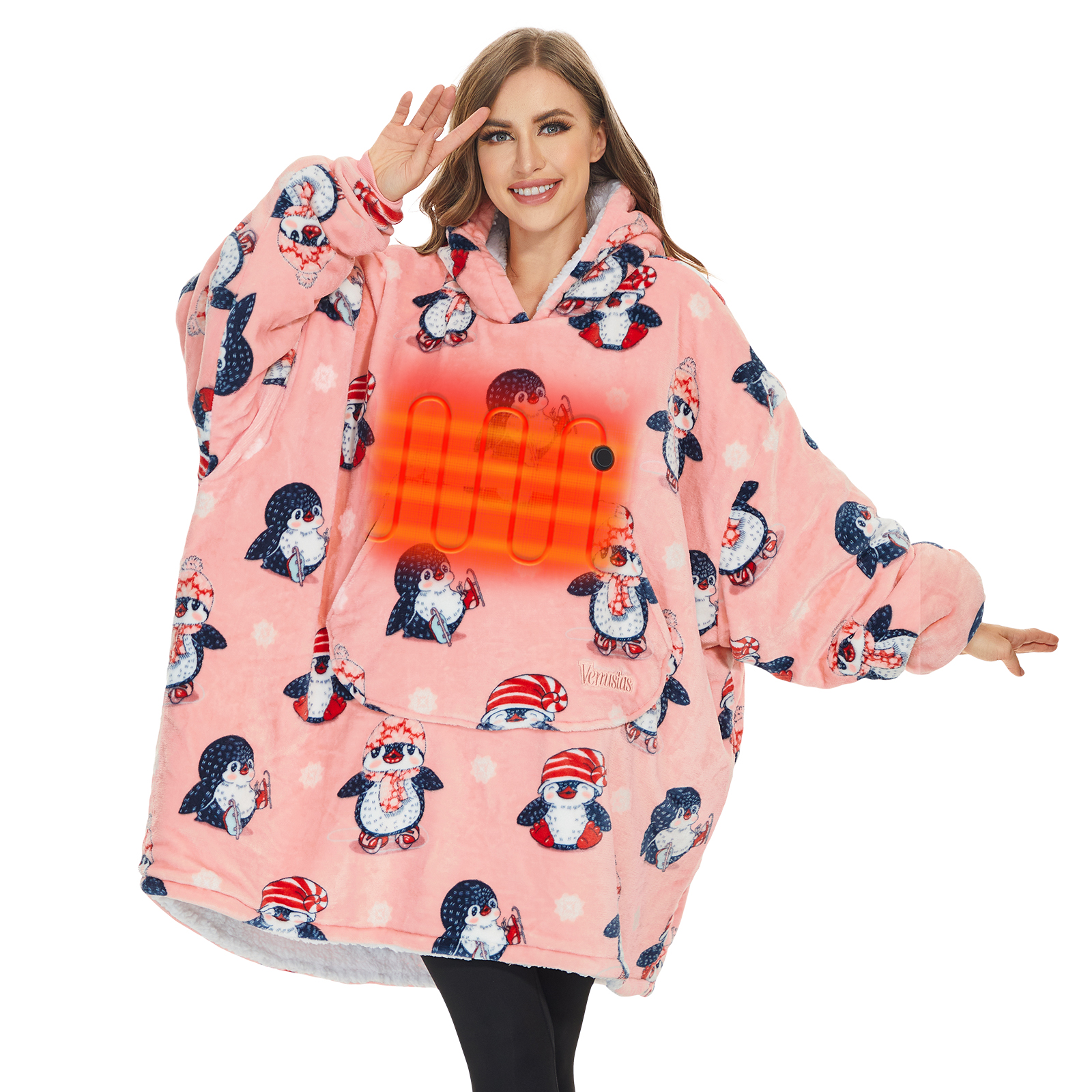 Venustas Heated Wearable Blanket Hoodie with Battery Pack 7.4V, Oversized Sherpa Blanket Hoodie Sweatshirt, Cozy Warm Soft